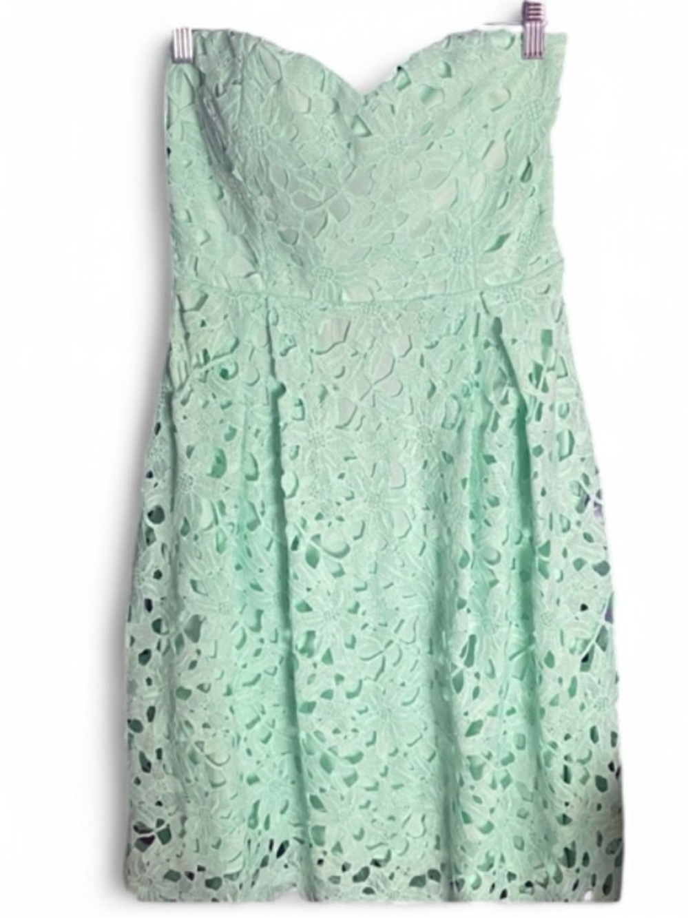 Mint Green Strapless Floral Lace Midi Dress